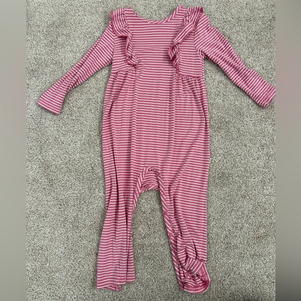 Little Sleepies Pink & White Striped Ruffled One-Piece